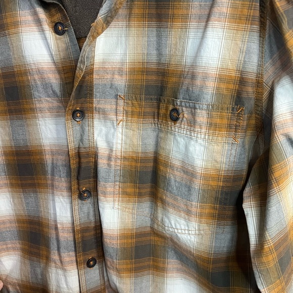ROYAL ROBBINS Orange Checkered Button Down Shirt Cotton Long Sleeve size Medium - Picture 6 of 8